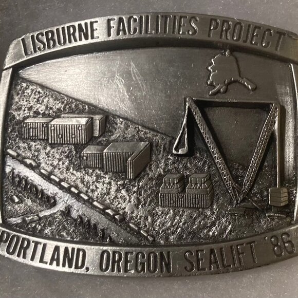 Vintage 1986 Metal Belt Buckle Lisburne Facilities Project Sealift Portland